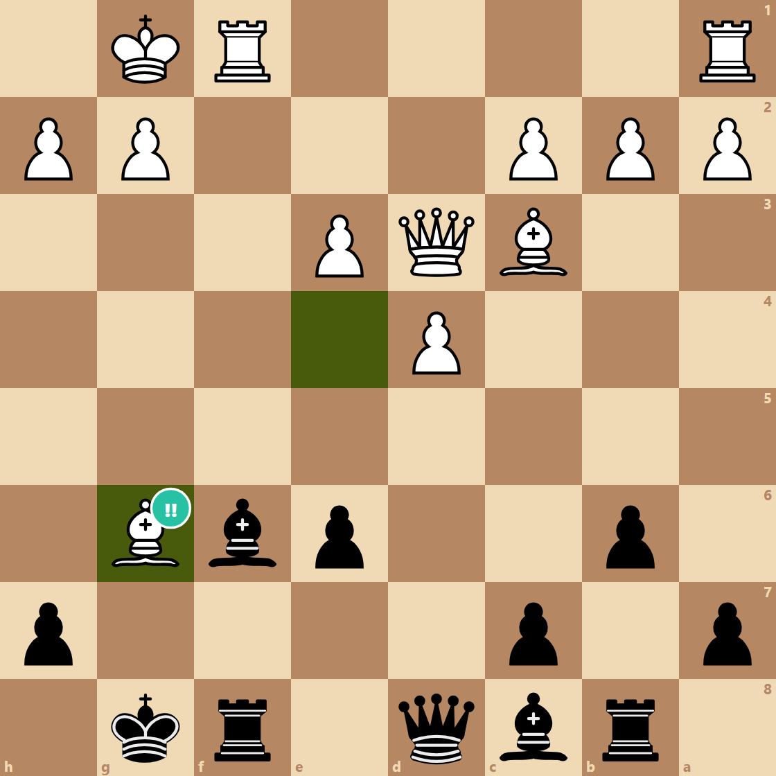 Chess board with a brilliant-move badge on the destination square